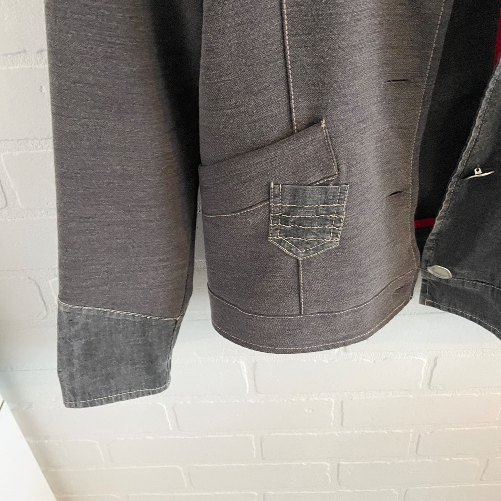 Elisa Cavaletti Klymta Jersey Knit + Denim Blazer Patchwork Asymmetrical Sz M - Picture 7 of 16